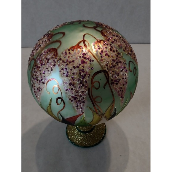 Flower Other - Glass Ornament Pink Flower Tabletop Globe Painted in Poland Radko Inspired